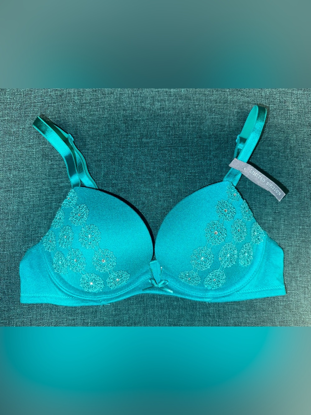 NEW Aerie Bridget Padded Bra With Underwire Teal Lace Rhinestone Accent 32A NWT